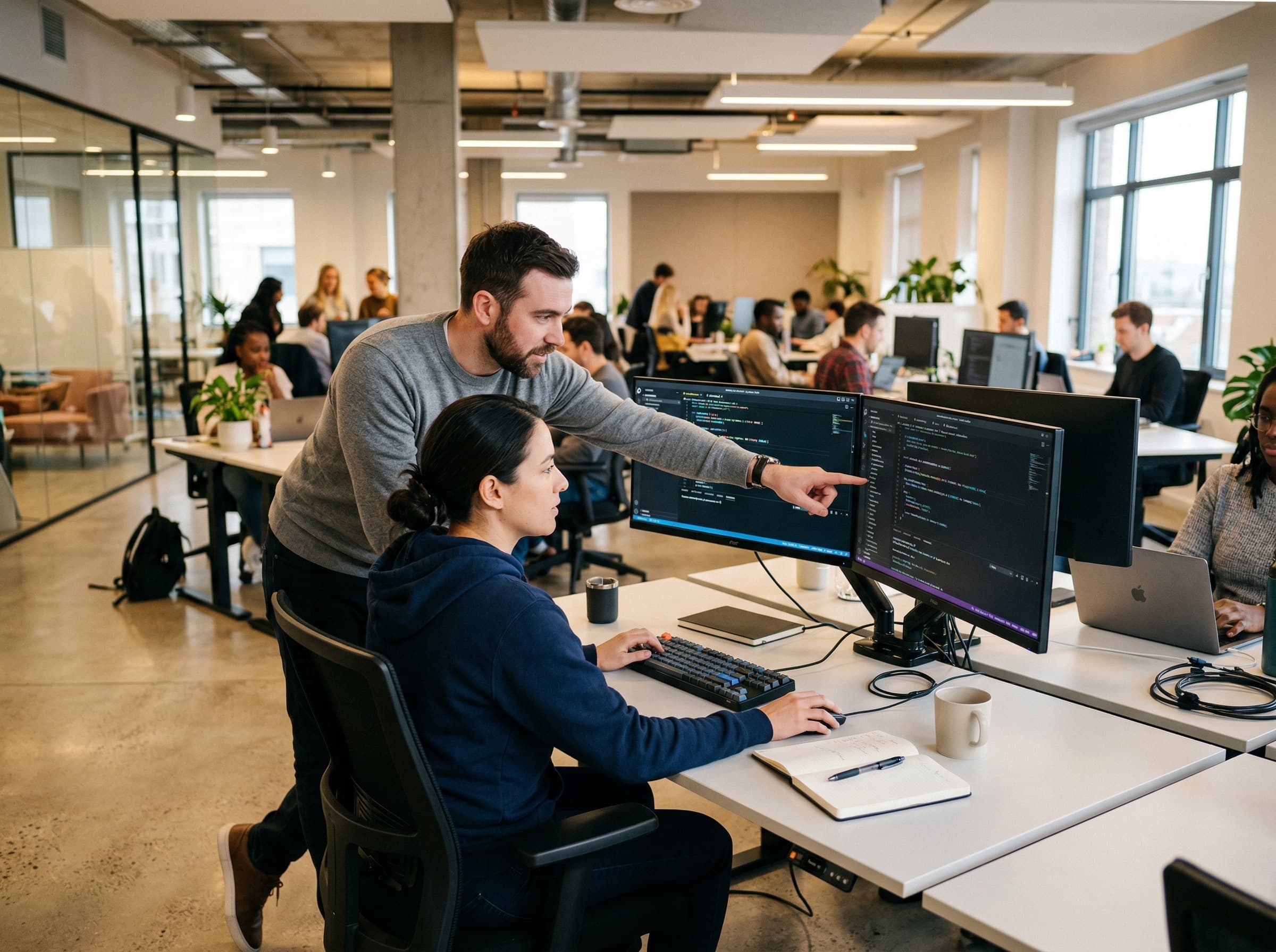 Flatrock team collaborating in a modern open-plan office